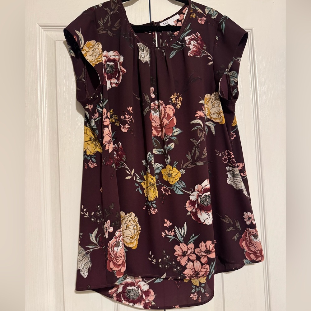 DR2 L Burgundy and Fall Color Floral Top